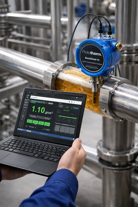 DensiCheck TX es una solución eficientes de cara a los costes para monitorear la concentración y densidad de líquidos en una amplia variedad de aplicaciones Marca British Rototherm Canongate